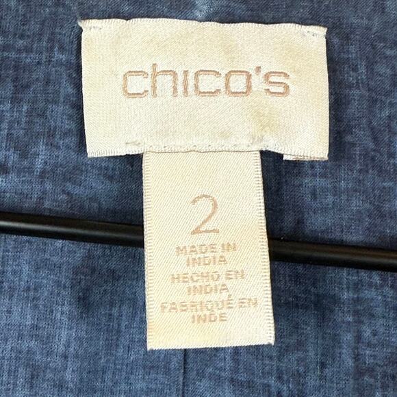 Chicos Jacket Womens 2 US L‎ Blue Broderie Embellished 3/4 Sleeve Open Front Art - Picture 6 of 9